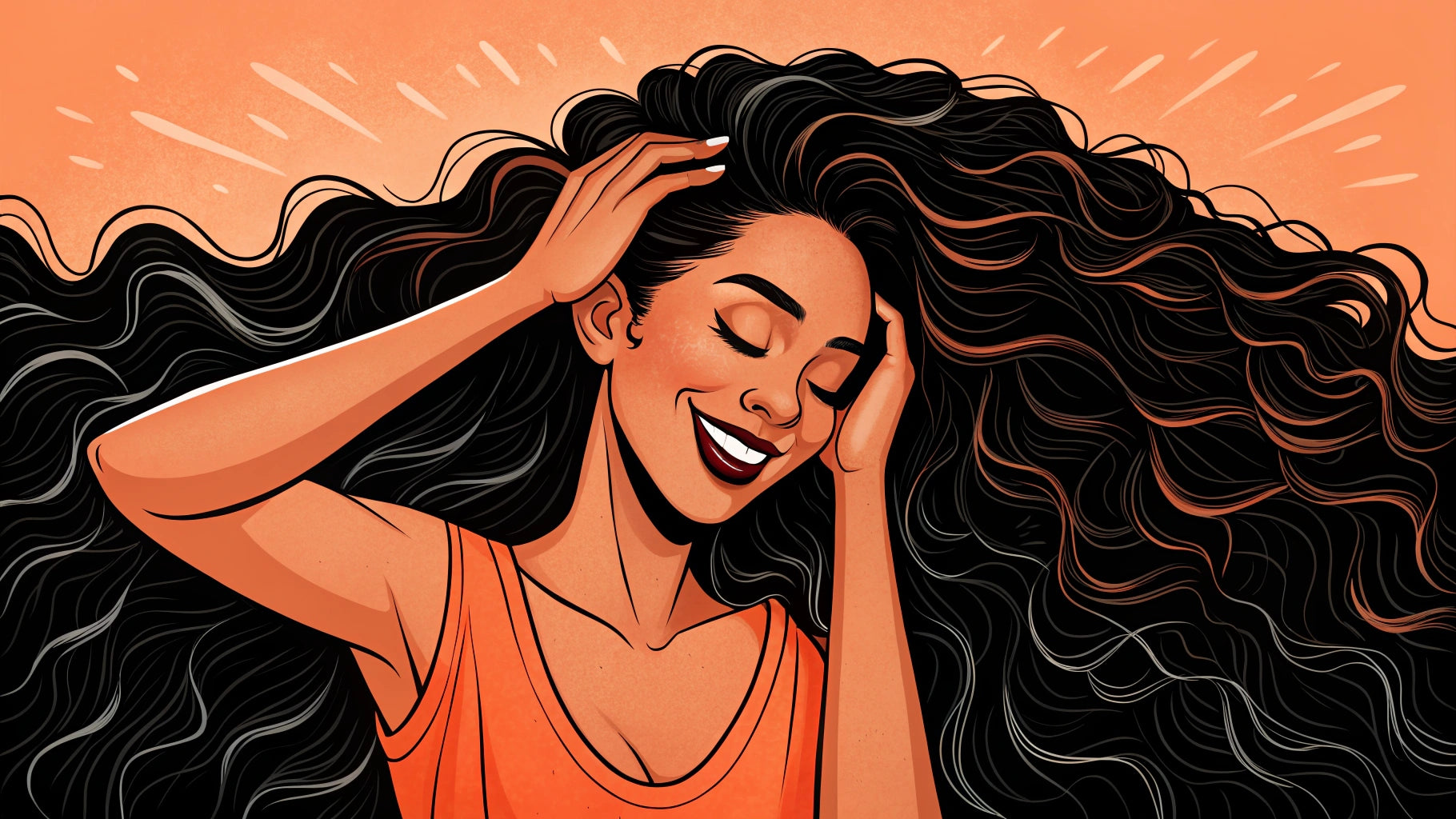  joyful woman with healthy voluminous hair
